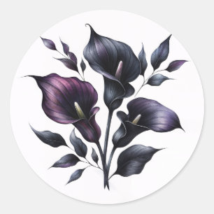Lila und schwarze Calla-Lilien Gothic Runder Aufkleber