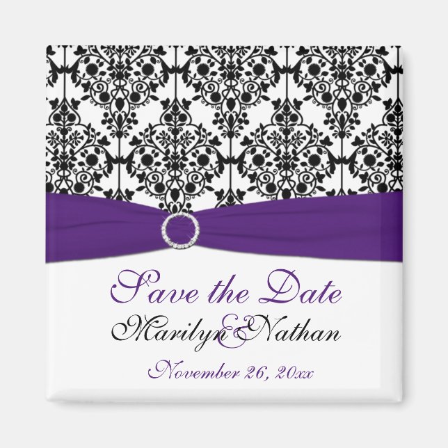 Lila und schwarze Damask Hochzeitsmagazin Magnet (Vorne)