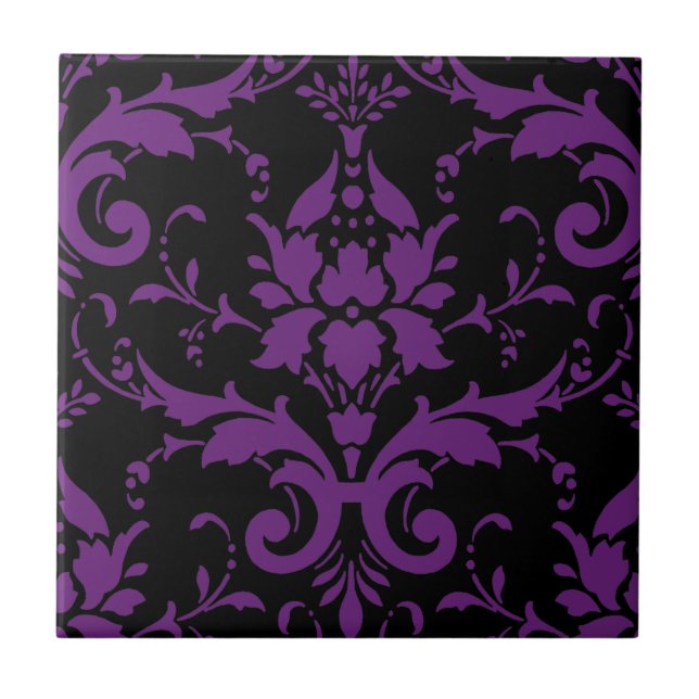Lila und schwarze Damaskochecke Fliese (Vorderseite)