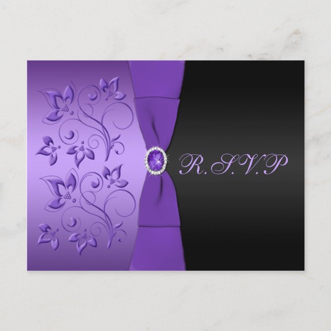 Lila und schwarze Floral R.S.V.P Postkarte (Vorderseite)