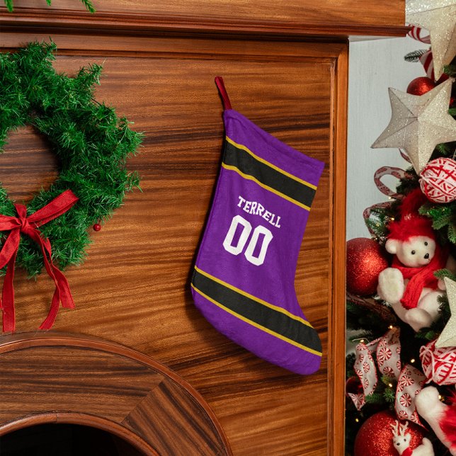 Lila und schwarze Fußballmannschaft Personalisiert Kleiner Weihnachtsstrumpf (Von Creator hochgeladen)