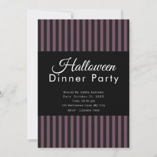 Lila und schwarze gestreifte Halloween-Dinnerparty Einladung