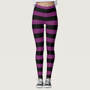 Lila und schwarze gestreifte Halloween-Hexe Leggings