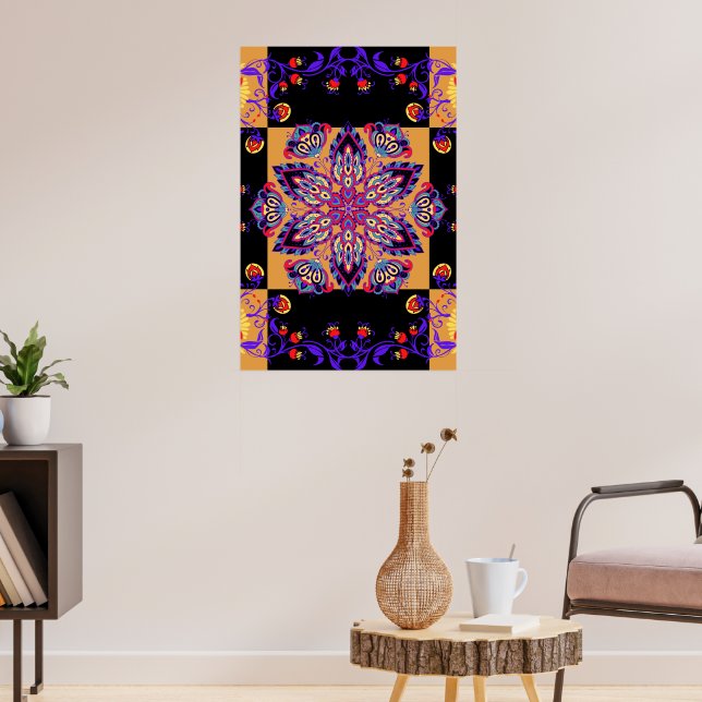 Lila und schwarze grafische Kunstwerke, Violettatu Poster (Wohnzimmer 3)