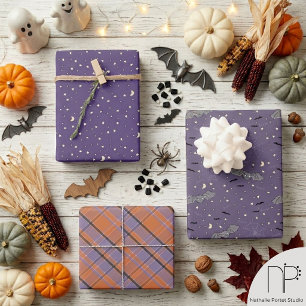 Lila und schwarze Halloween-Fledermäuse Geschenkpapier Set