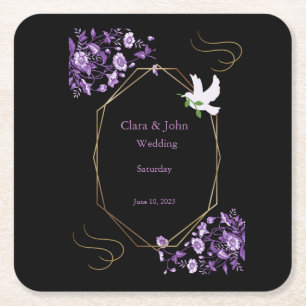 Lila und schwarze Hochzeitspapierteller Rechteckiger Pappuntersetzer