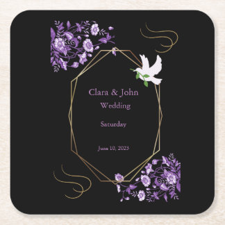 Lila und schwarze Hochzeitspapierteller Rechteckiger Pappuntersetzer