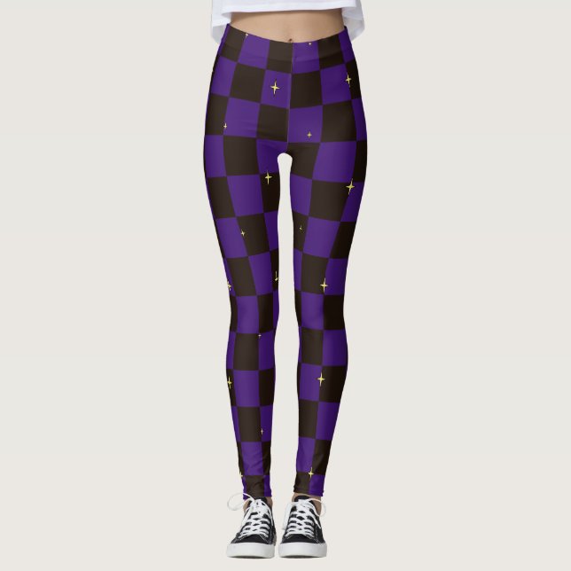 Lila und schwarze Karierte Halloween-Leggings mit  Leggings (Vorderseite)