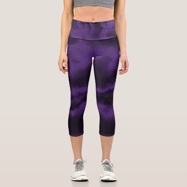 Lila und schwarze Krawatte die Capri Leggings (Vorderseite)