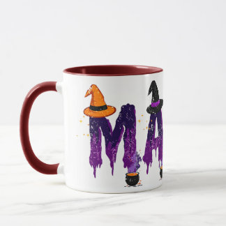 Lila und schwarze Mama-Rotzhut und -Töpfe Tasse
