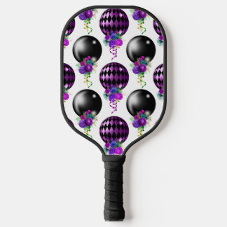 LILA UND SCHWARZE MARDI GRAS BALLOONS BLUME TASSEL PICKLEBALL SCHLÄGER