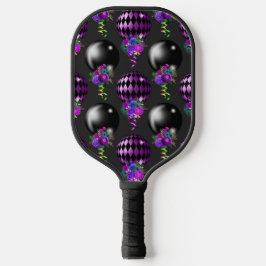 LILA UND SCHWARZE MARDI GRAS BALLOONS BLUME TASSEL PICKLEBALL SCHLÄGER