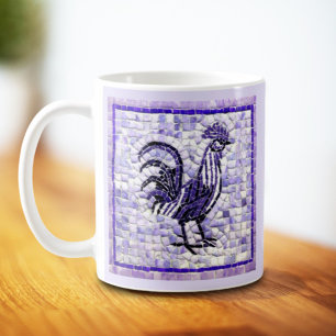 Lila und schwarze Mosaik-Hahn-Kunst Kaffeetasse