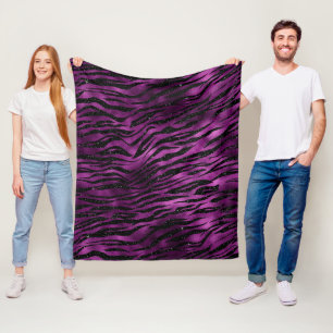 Lila und schwarze Ombre-Glamour-Glitter-Tigerstrei Fleecedecke