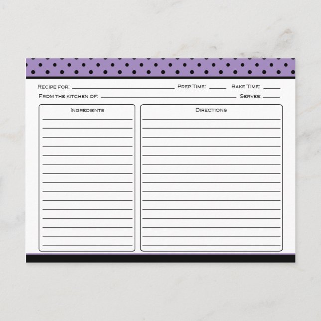 Lila und schwarze Polka Dot Rezeptkarten Postkarte (Rückseite)