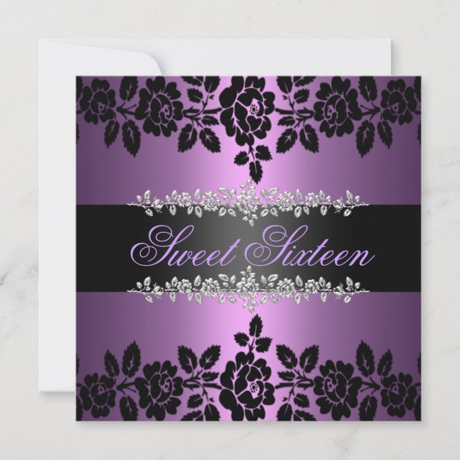 Lila und schwarze Rose Sweet 16 Birthday Einladung (Vorderseite)