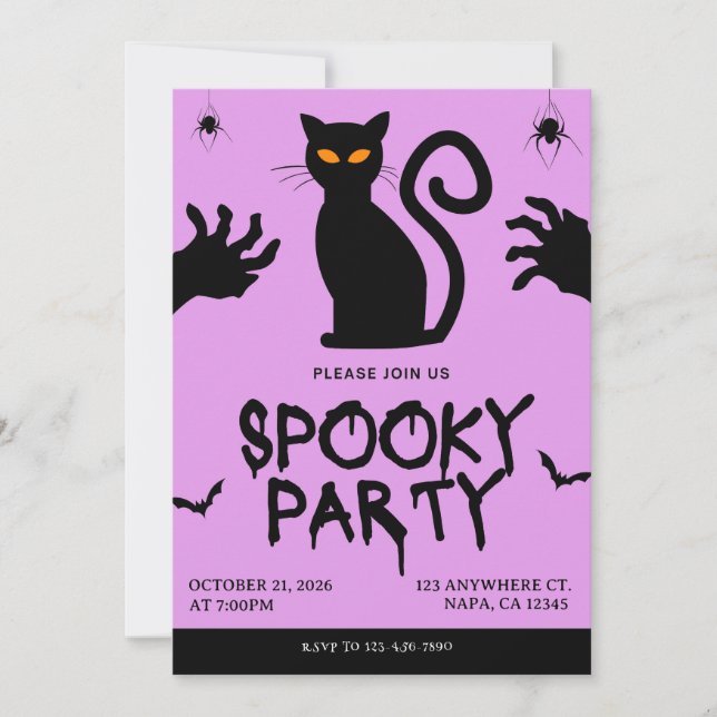 Lila und schwarze Spooky-Party Einladung (Vorderseite)