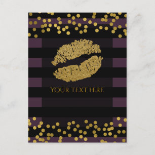 Lila und schwarze Streifen Goldene Folien-Punkte Postkarte