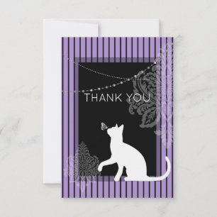 Lila und schwarze Streifen und weiße Katze Dankeskarte