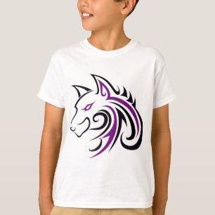 Lila und schwarze Wolf-Kopf-Kontur T-Shirt