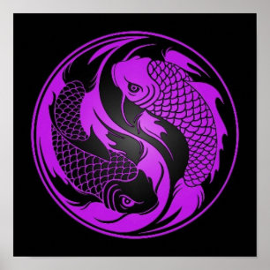 Lila und schwarze Yin Yang Koi Fische Poster