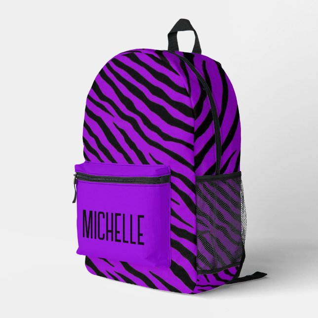 Lila und schwarze Zebrastreifen Personalisiert Bedruckter Rucksack (Rückseitige Ecke Rechts)