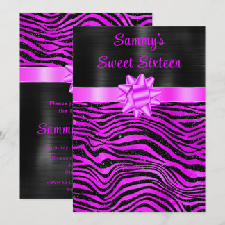Lila und schwarze Zebrastreifen Sweet Sixteen Einladung