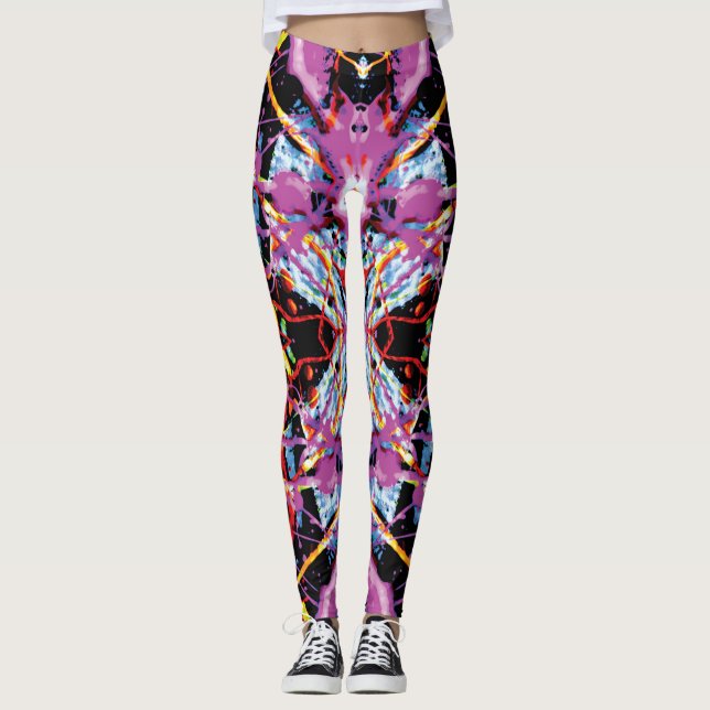 Lila und schwarzer ätherischer Krampfanfall Spritz Leggings (Vorderseite)