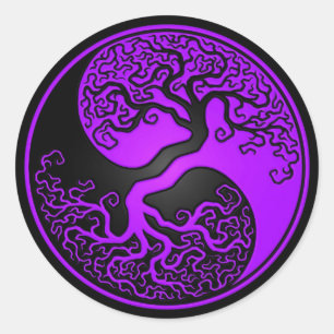 Lila und schwarzer Baum des Lebens Yin Yang Runder Aufkleber