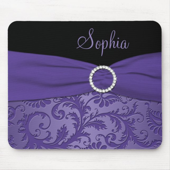 Lila und schwarzer Damast Mousepad (Vorne)