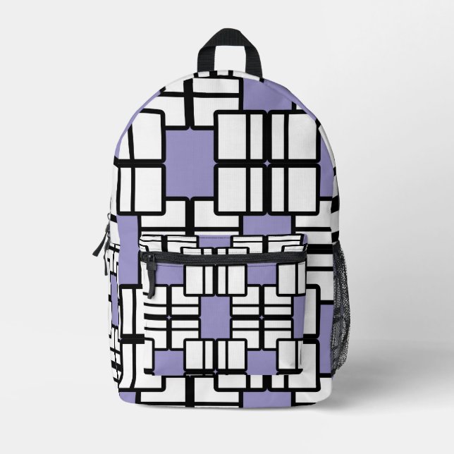Lila und schwarzer geometrischer Rucksack (Vorderseite)