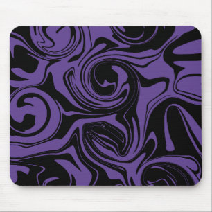 Lila und schwarzer Retromarmorwirbel Mousepad
