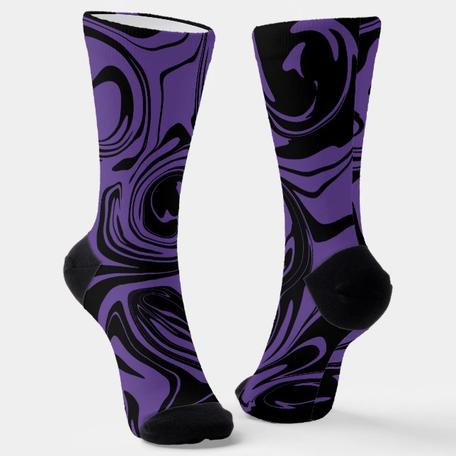 Lila und schwarzer Retromarmorwirbel Socken (Gewinkelt)