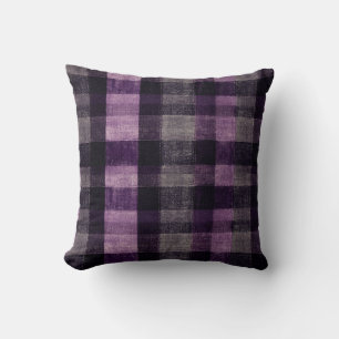 Lila und schwarzer Tartan Kissen