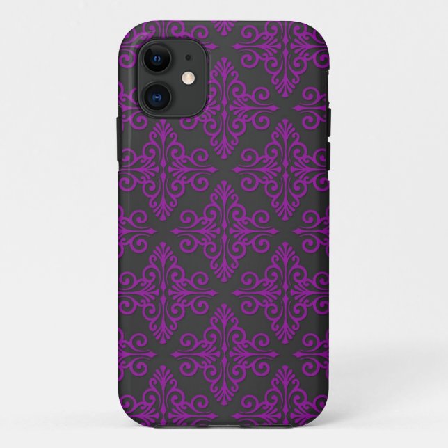 Lila und schwarzes Damaskusmuster Case-Mate iPhone Hülle (Rückseite)
