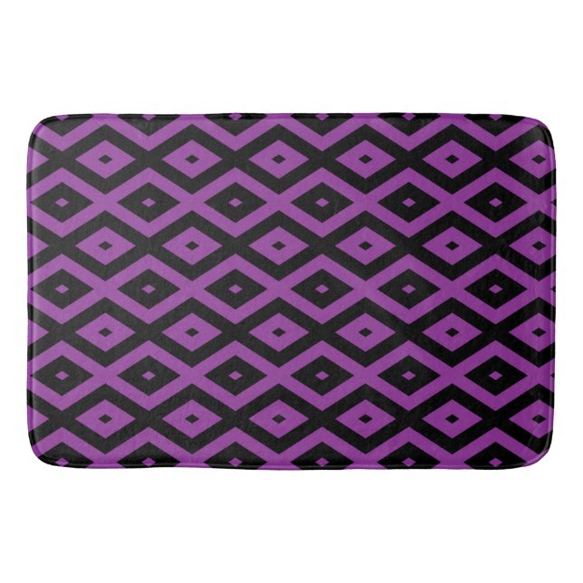 Lila und schwarzes Diamantmuster Badematte (Vorderseite)