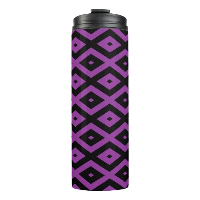 Lila und schwarzes Diamantmuster Thermosbecher (Vorderseite)