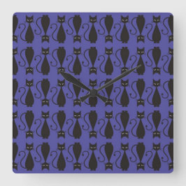Lila und schwarzes Goth Cat Muster Quadratische Wanduhr