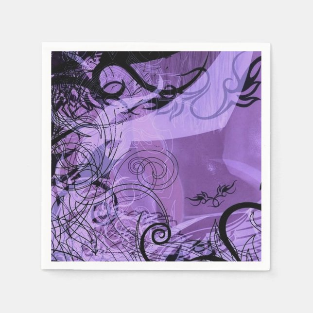 Lila und schwarzes Goth Muster Napkins Serviette (Vorderseite)