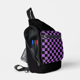 Lila und schwarzes kariertes Muster Crossbody Bag