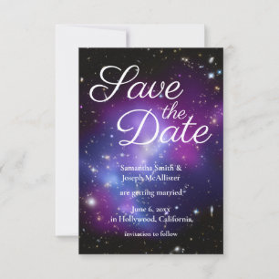 Lila und schwarzes Weltraum-Foto Save-the-Date Einladung