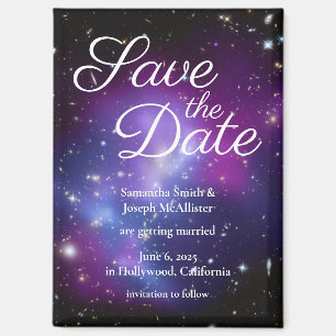 Lila und schwarzes Weltraum-Foto Save-the-Date Magnet