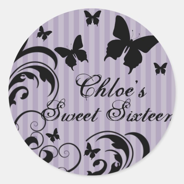 Lila- und Schwarzschmetterling Sweet 16 Sticker (Vorderseite)