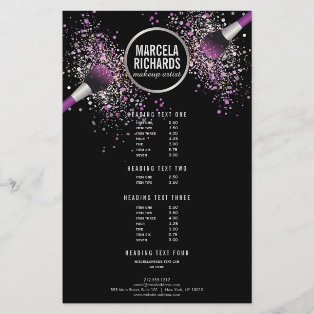 Lila und silber-blush Confetti Makeup Artist Flyer (Vorne)
