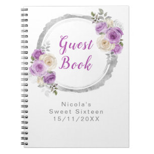 Lila und Silber Elegante Blumen Sweet Sixteen Notizblock