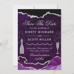 Lila und Silber Faux Glitter Marmor Achat Hochzeit Save The Date