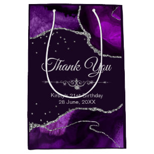 Lila und Silber Glitter Achat Geburtstags Dankesch Mittlere Geschenktüte