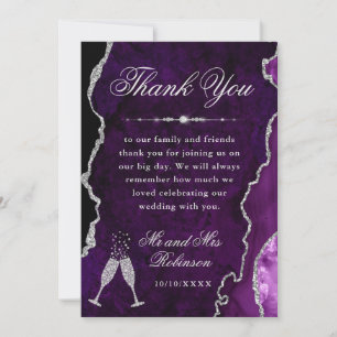 Lila und Silber Glitter Achat & Marmor Hochzeit Dankeskarte