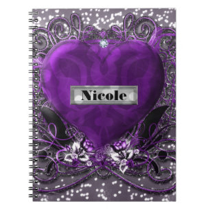 Lila und Silber Glitzern Herz Gothic Glamour Notizblock