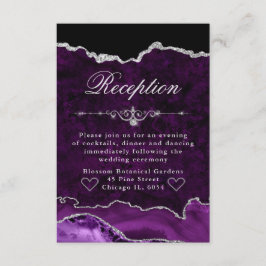 Lila und silberer Glitzer Agate Hochzeitsempfang Begleitkarte